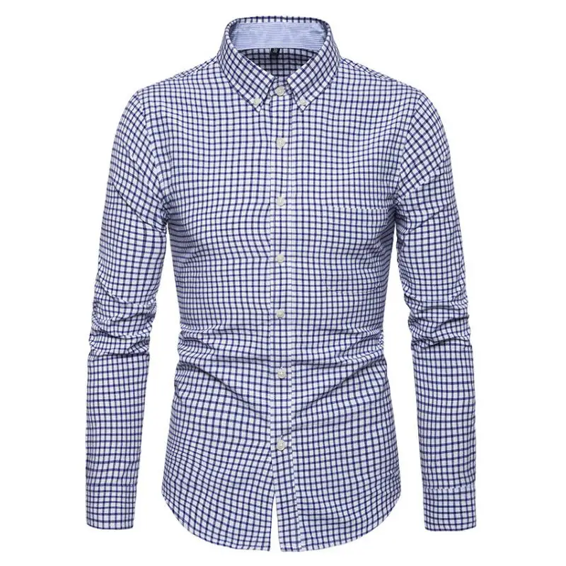 Мужская повседневная однотонное с длинным рукавом рубашка приталенная мужская