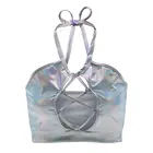 Женский Блестящий кроп-топ на бретелях с открытой спиной, на шнуровке, цвет в ассортименте