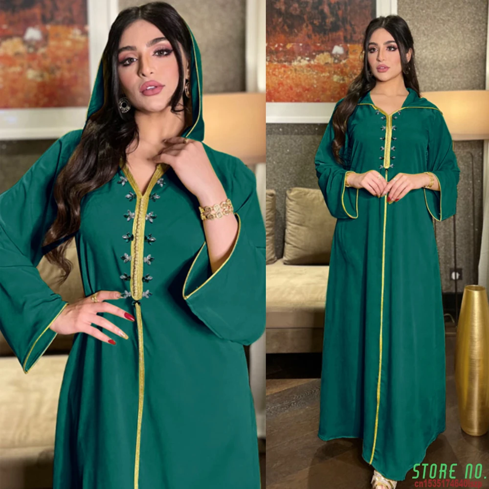 

Элегантная женская одежда в исламском стиле, Abaya Дубай, Турция, мусульманское платье с капюшоном для женщин, марокканский кафтан 2021 Eid Mubarak ...