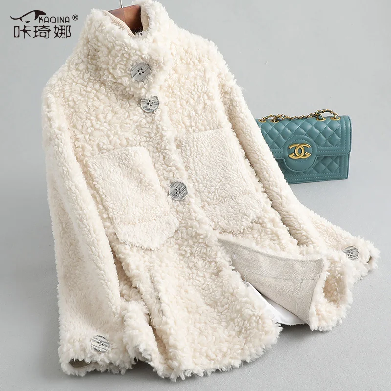 

SHZQ 2021 Winter New Wool Fur Coat Women's Medium and Long Composite Fur Integrated Grain Wool Coat