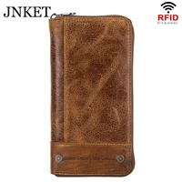 jnket new retro mens long zipper wallet cow leather wallet rfid blocking wallet billfold clutch wallet credit card wallet