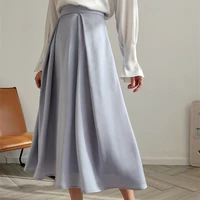 womens elegant high grade high waist pleated skirt solid color elegant medium length skirt womens skirt 2022 spring and summer