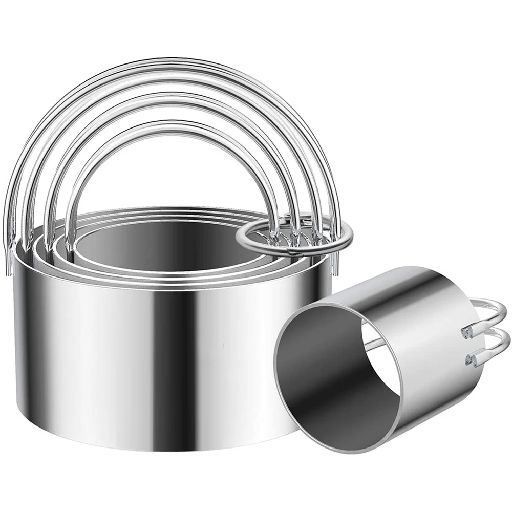 

5pcs Kitchen Round Biscuit Mould Set Stainless Steel Biscuit Cutter With Handle Cookies Dough Bread Baking Accessories
