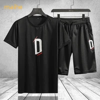 mens suits with shorts summer short sleeve tracksuit sportswear mens running sweatsuit set 4xl jogger male tee tops two pieces