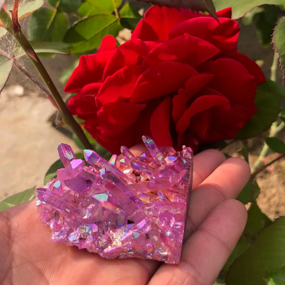 

Rare purple flame ring quartz crystal cluster specimen