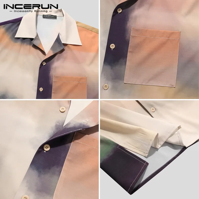

2021 Summer Printing Men Casual Shirts INCERUN Short Sleeve Turn Down Collar Blouse Man Vintage Buttons Camisa Streetwear S-5XL