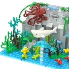 Набор строительных блоков MOC Sea World кубики сделай сам, игрушки с животными, Акула, рыба, черепаха, краб, водоросли, трава, осьминог, Подводный ландшафт