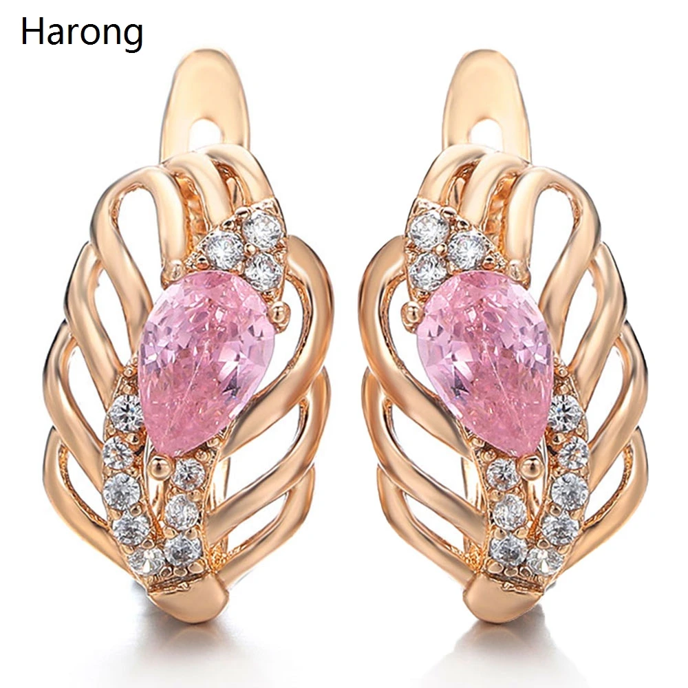 

5/color Classic Luxury Natural Zircon Earrings Geometric Leaves Golden Metal Crystal Stud Earring For Woman Wedding Jewelry Gift