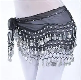 Женский костюм для танца живота шифоновый с золотыми монетами и цепочкой