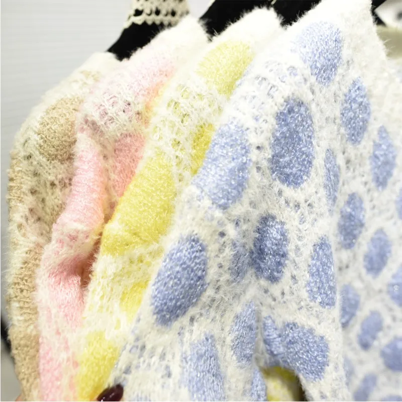 

Korean Autumn Mohair Sweater Pullover Dot Spliced Outerwear Loose Long Sleeve Sweaters L0951090