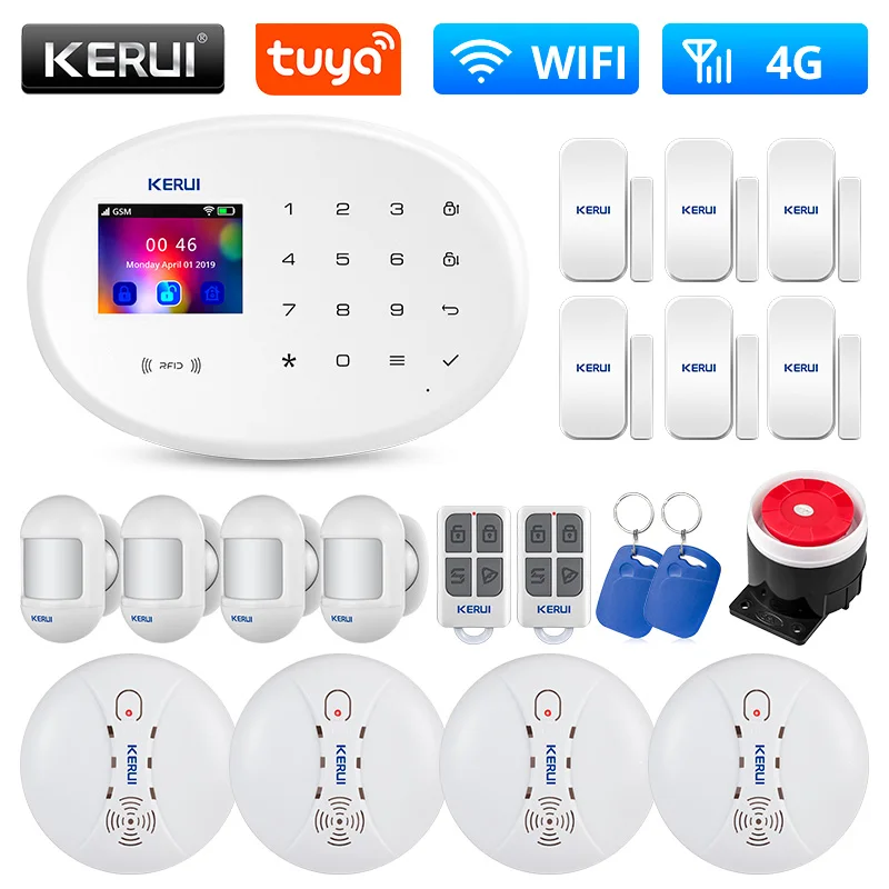 

KERUI W20 Tuya Smart Alarm System WIFI GSM 4G Home Security RIFD APP Remote Control Touch Panel Burglar PIR Door Sensor Siren