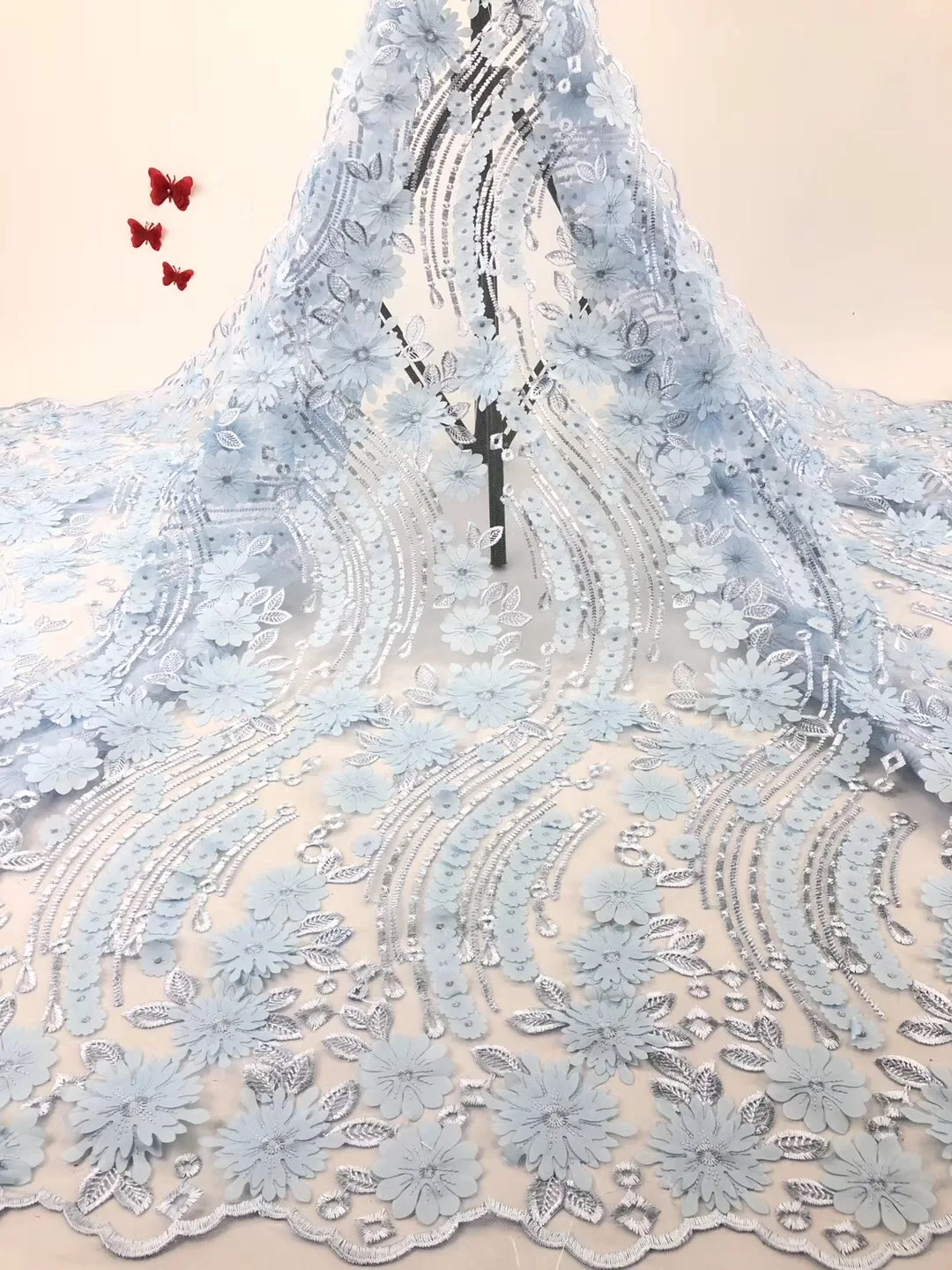 

Blue African Laces Fabric Embroidered Nigerian French Tulle Lace Fabric High Quality 2019 African French Net Lace Fabric