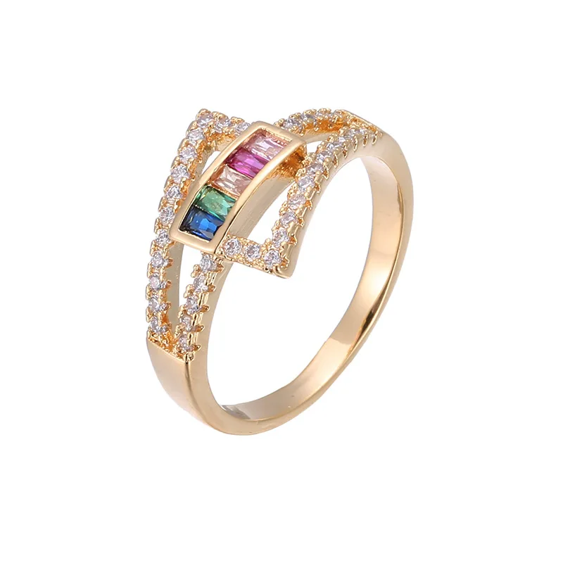 Top Quality Colorful Rainbow CZ Gold Ring For Women Girls Fashion Engagement Wedding Band Charm Party Jewelry 10 Styles Choice | Украшения