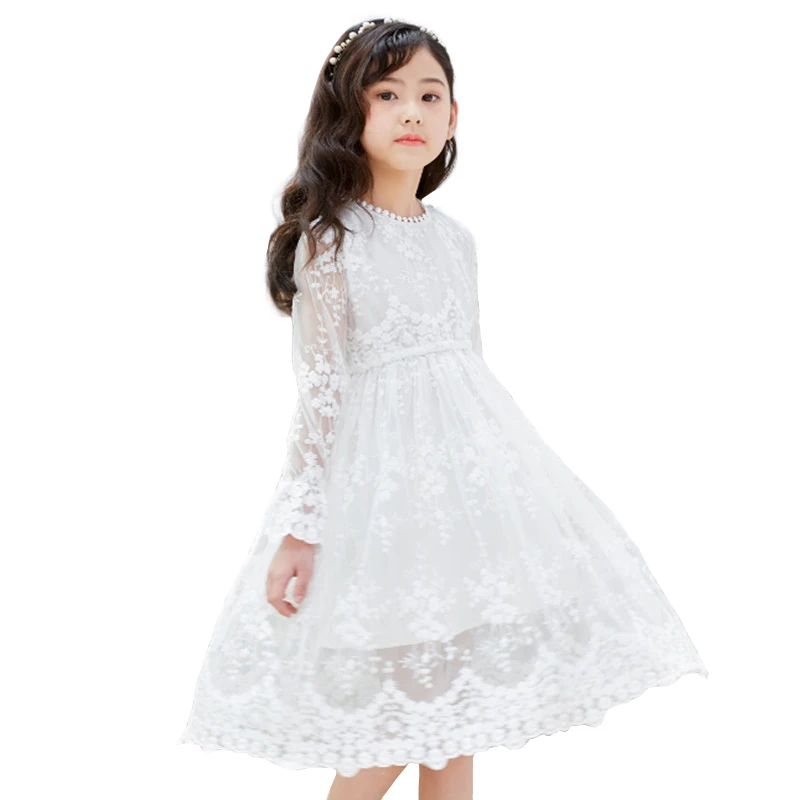 Lace Girls Dress 2020 Spring Autumn Girl Princess Wedding Party Frocks Kids Maxi Teenage Elegant Long Sleeve vestidos | Детская одежда