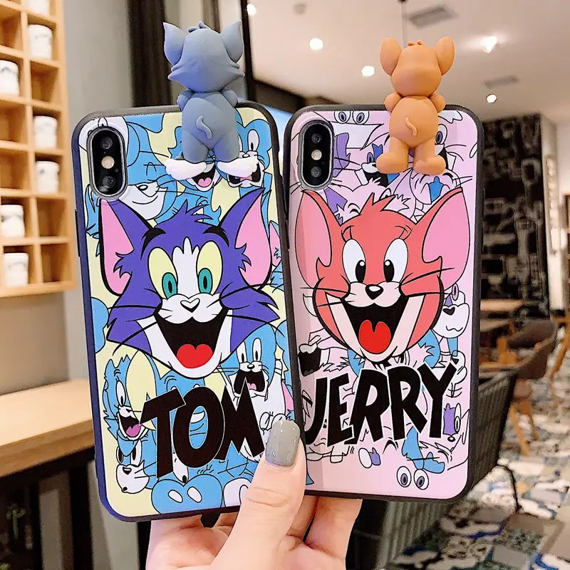 Мягкий чехол из ТПУ для iPhone X, XR, XS, Max, 8, 7, 6, 6s Plus, чехол на заднюю панель s, для iPhone 11 Pro, Max, мультяшный милый кот, мышь, Том, Джерри