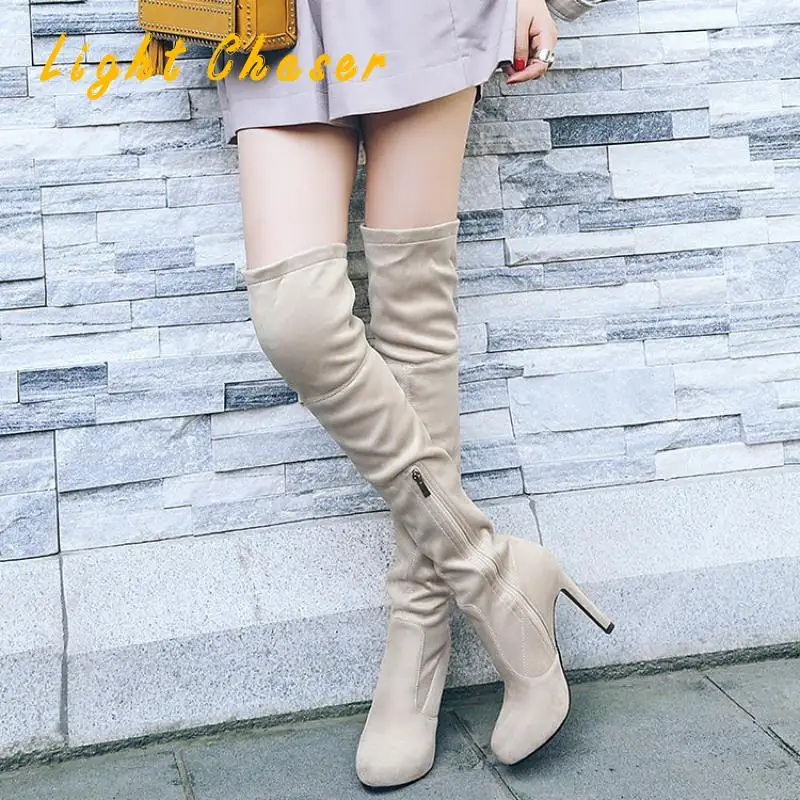 Suede Women's Boots High-heeled Boots Over-the-knee Boots Large Size 43 High-heeled Boots Fall/winter Over-the-knee Elastic Boot