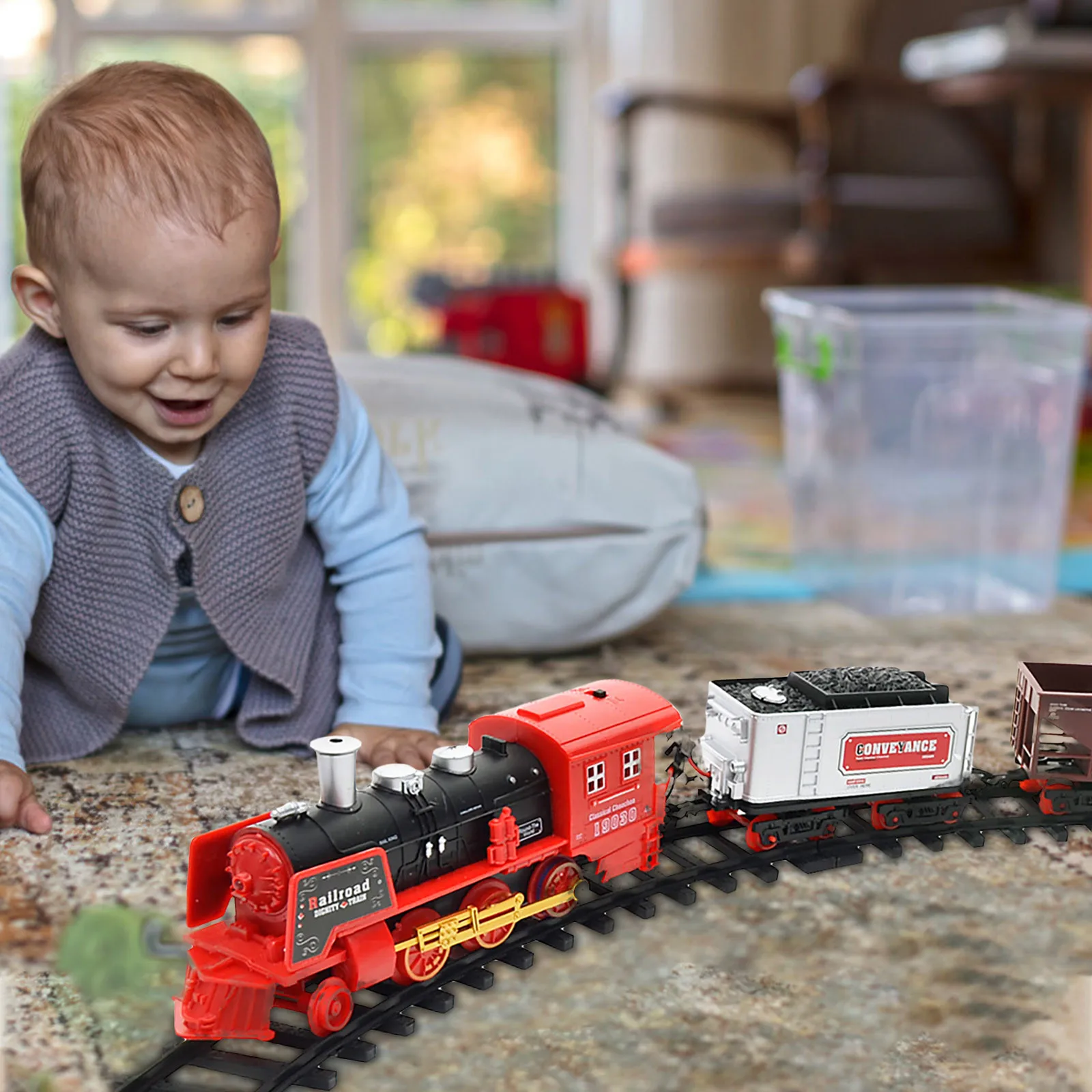 

2021 Train Sets Rechargeable Classic Steam Train Toy Set Electric Smoke Remote Control Track For Children Toy Set Simulation