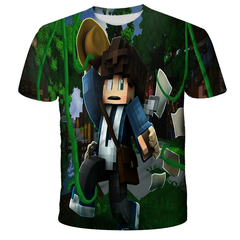 

Summer Children's Clothing Popular Game Pattern 3d Printing T-shirt Stretch Spandex Street Style O-neck Top My World Harajuku14t