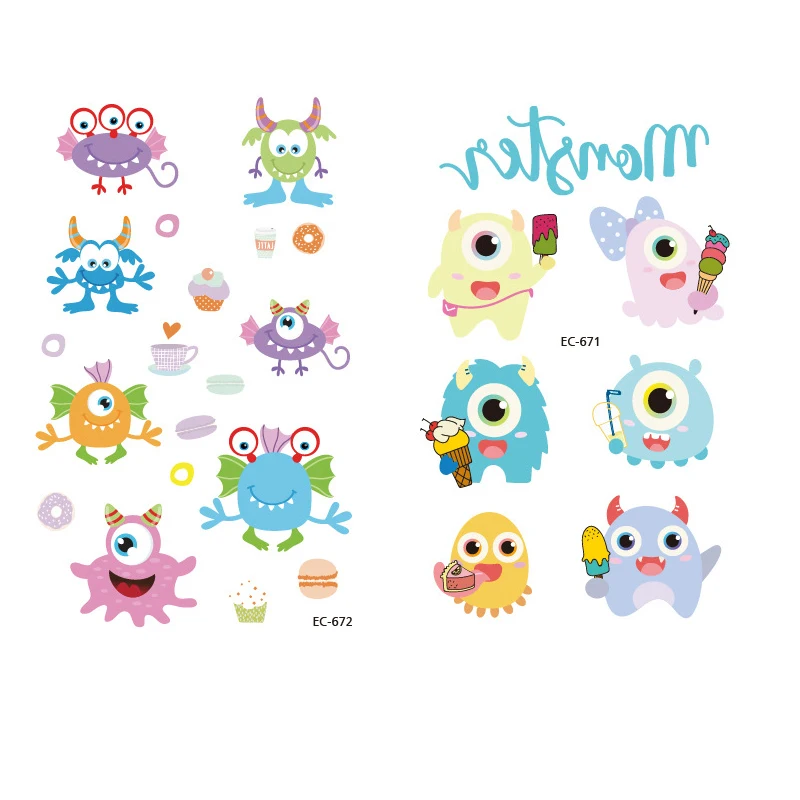 Татуировка Временная в виде монстра наклейка Милая ненастоящая тату флеш