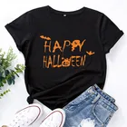 Новые женские футболки Счастливый Хэллоуин летний с буквенным принтом размера плюс Топы футболка из 100% хлопка с круглым вырезом и короткими рукавами женская футболка