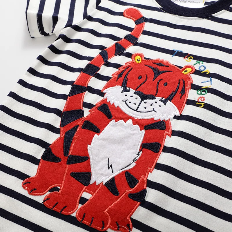 Детская футболка для мальчиков летняя одежда с принтом тигра Топы в полоску