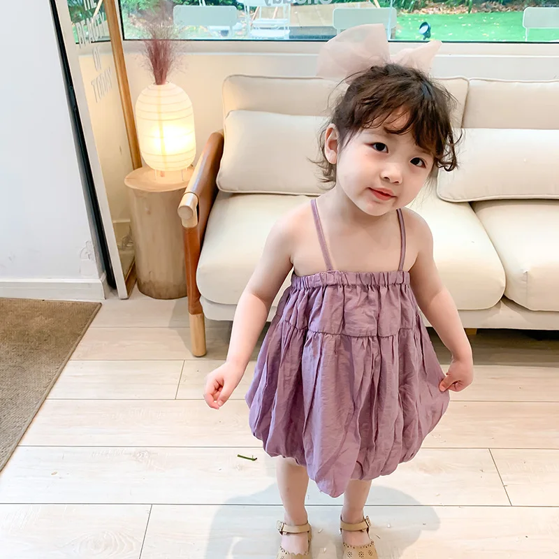 Милое платье принцессы в Корейском стиле с фонариками для девочек Однотонные