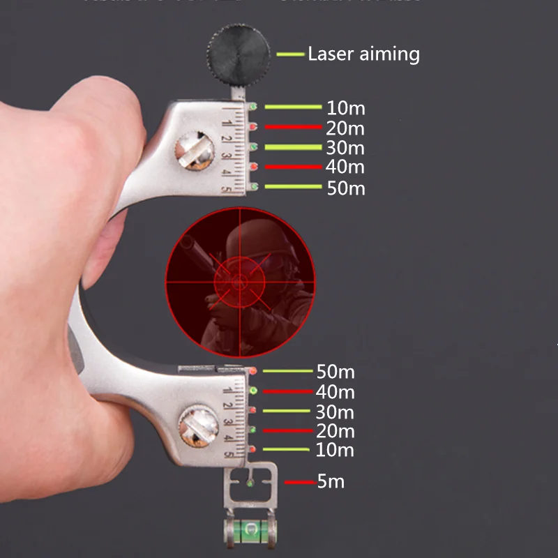 

Hot sale stainless steel hunting flat leather slingshot with level, laser aiming slingshot, outdoor high-power competitive sling