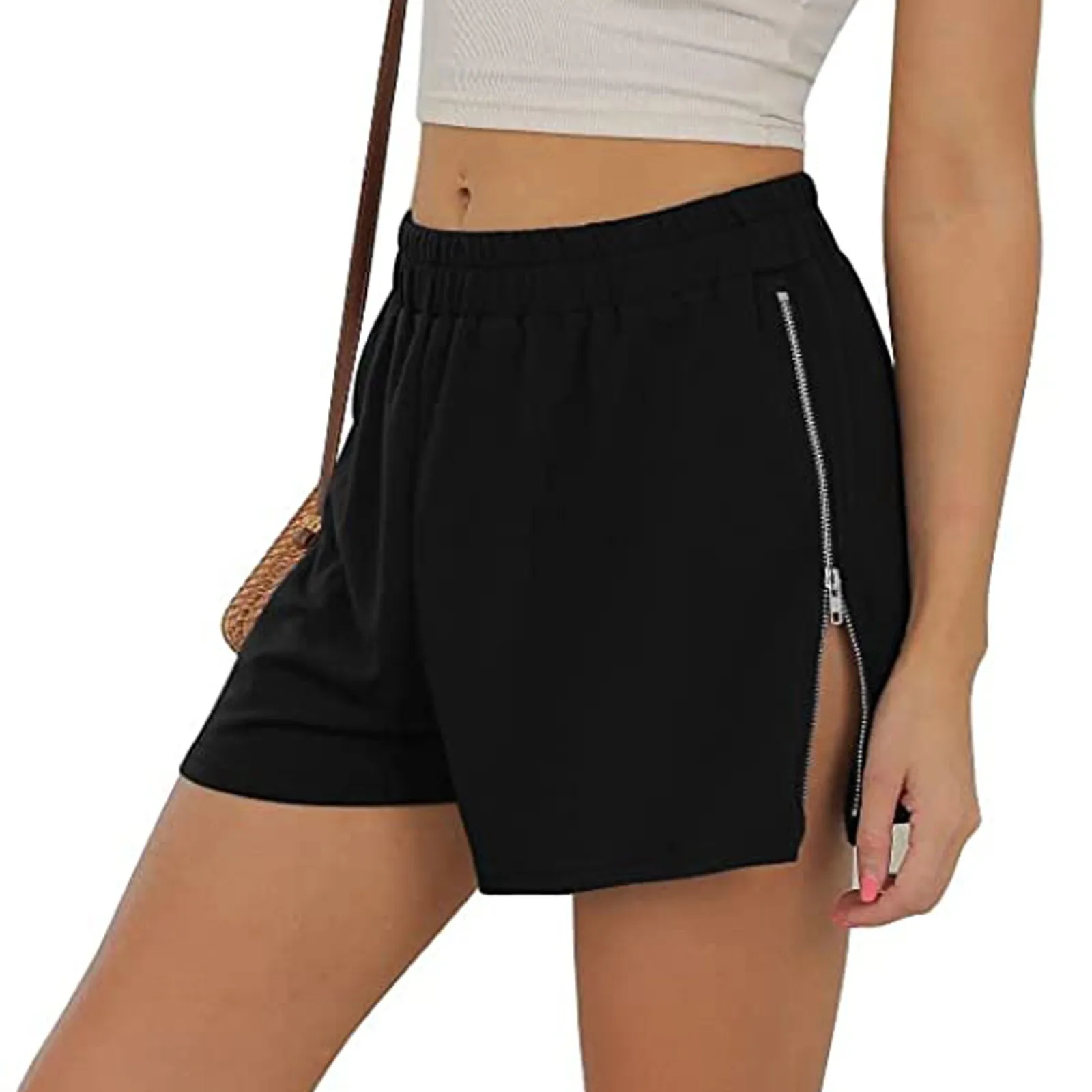 

Женские Шорты 2021, Женские быстросохнущие эластичные спортивные Шорты на молнии с завышенной талией, женская одежда