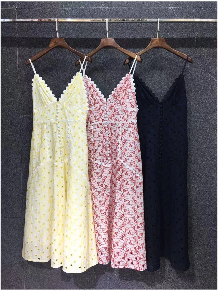 

lace women's Big-name summer embroidery hollow suspenders sexy pleated dress 2021New women's fashion big pendulum tutu skirt XL