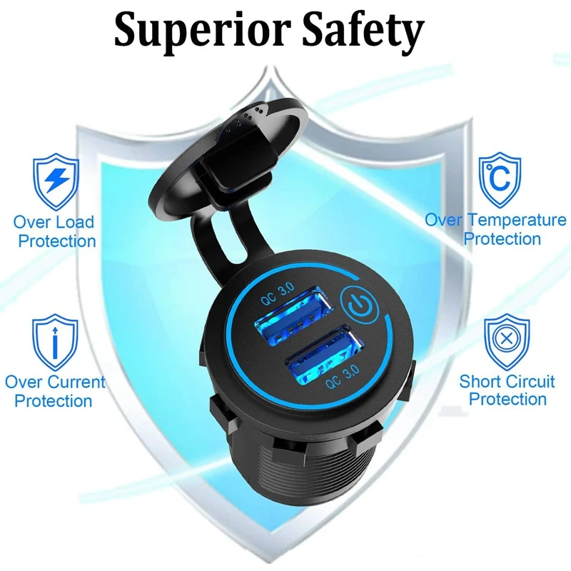 

12V USB Outlet, Quick Charge 3.0 Dual USB Power Outlet with Press Switch, Waterproof Charge USB Charger Socket [2 Pack]