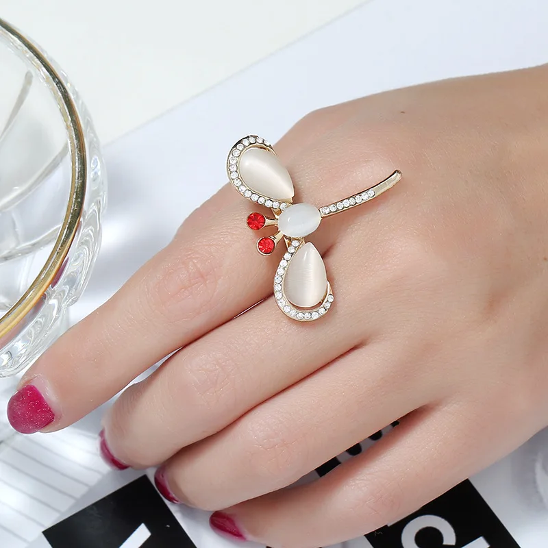 Корейское насекомое стрекоза кольца кристалл горный хрусталь свадебное кольцо