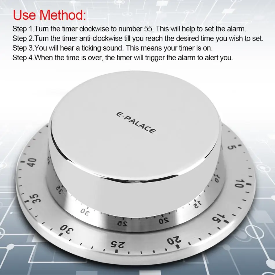Stainless Steel Kitchen Timer With Magnetic Base Manual Mechanical Cooking Countdown Tools Gadg | Дом и сад