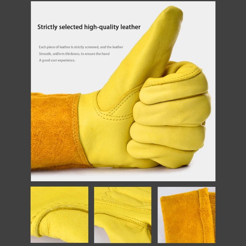 

T3EC Long Sleeve Leather Thorn Resistant Gardening Gloves Suitable for Women/Men