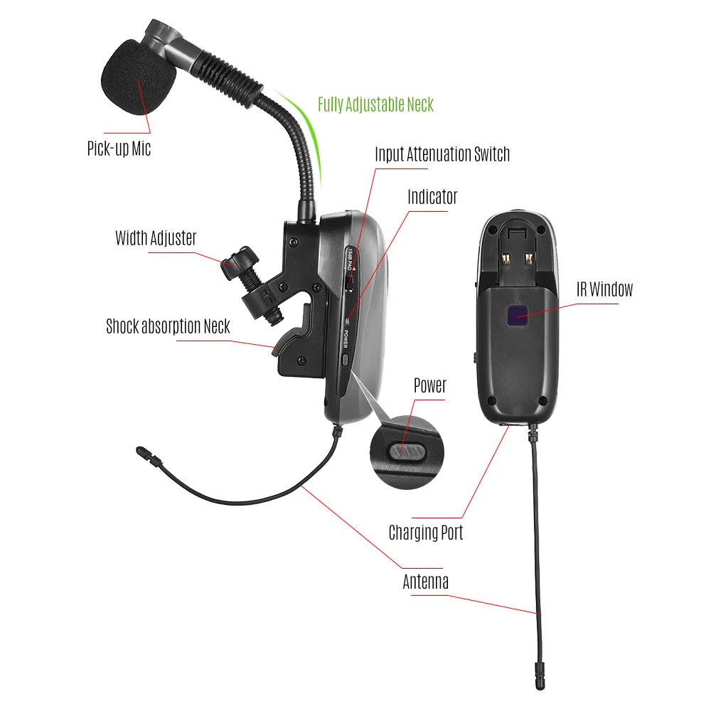 Baomic B M 12/V2 UHF Беспроводной инструментный микрофон Системы приемник и передатчик 16