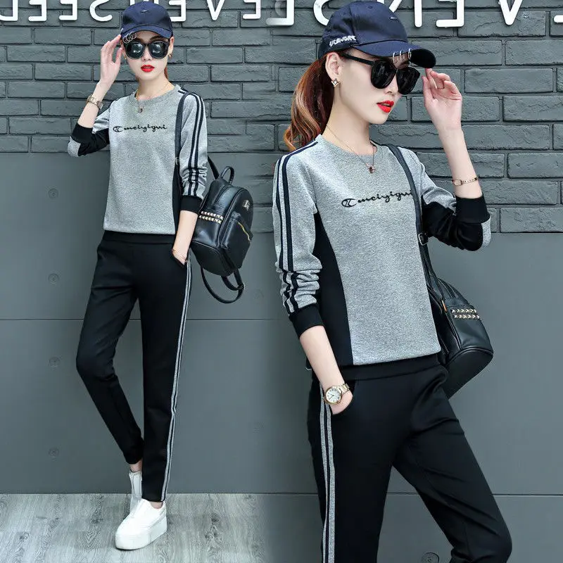 

Fashion Casual Sports Suit Women's Autumn Winter Korean Sportssuit Female Pocket Long-sleeved Running Two-piece Sets Top Pants