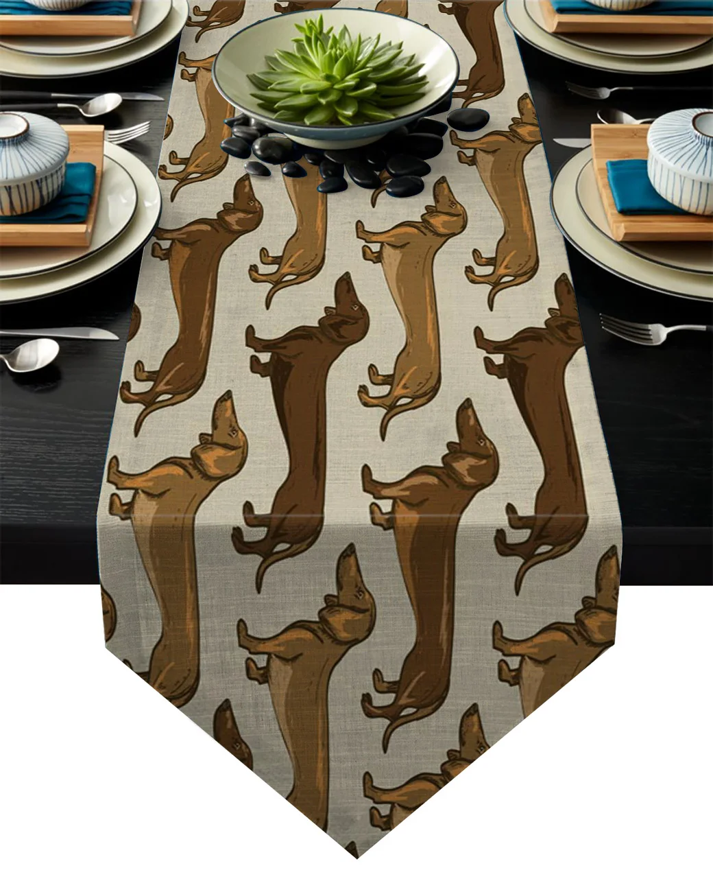 Long Table Runner Dachshund Dog Cute Pet Linen Burlap Cloth for Kitchen Wedding Holiday Parties Events Decoration | Дом и сад