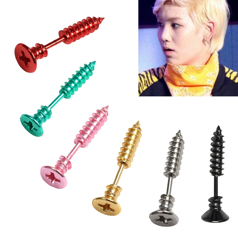 Комплект из 2 предметов в стиле панк Нержавеющая сталь 6 цветов мужские серьги