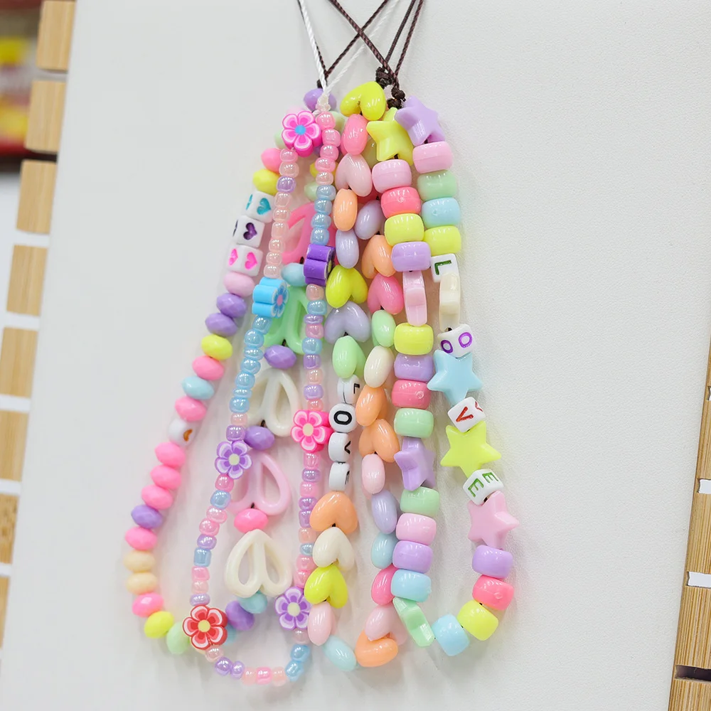 2021 Beaded Anti-lost Phone Chain Fruit Love Pattern Soft Ceramic Lanyard Charm Strap Mobile Hanging Cord For Choker Keys | Мобильные