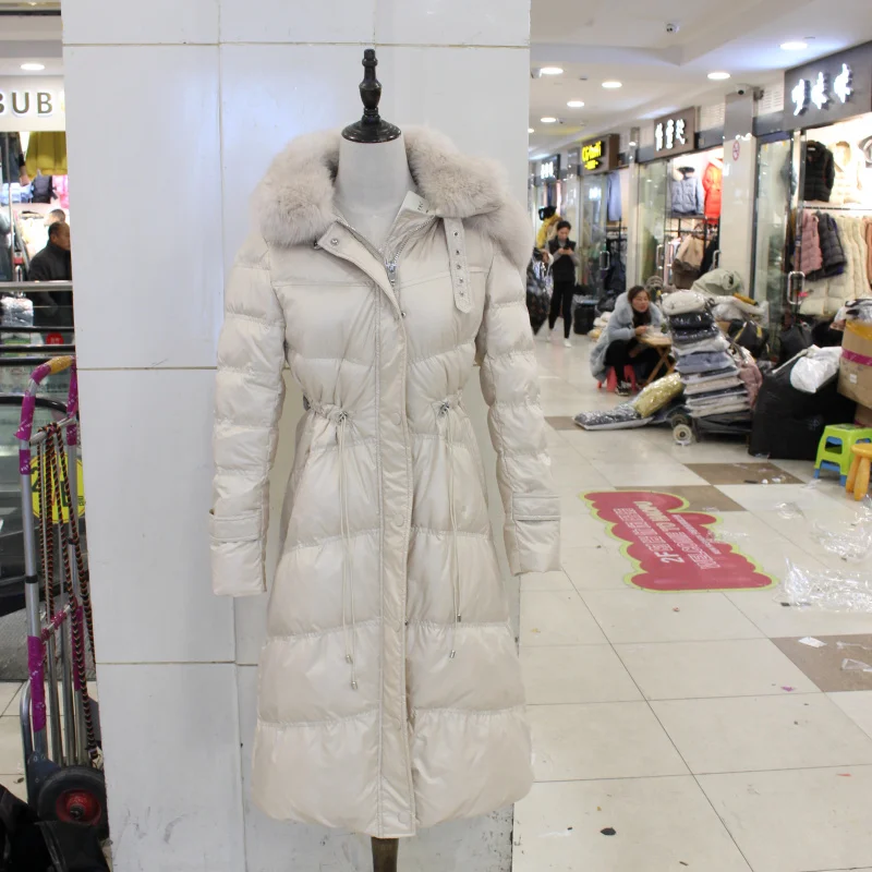 Пуховик женский зимний модный двойной Лисий меховой воротник с капюшоном теплое