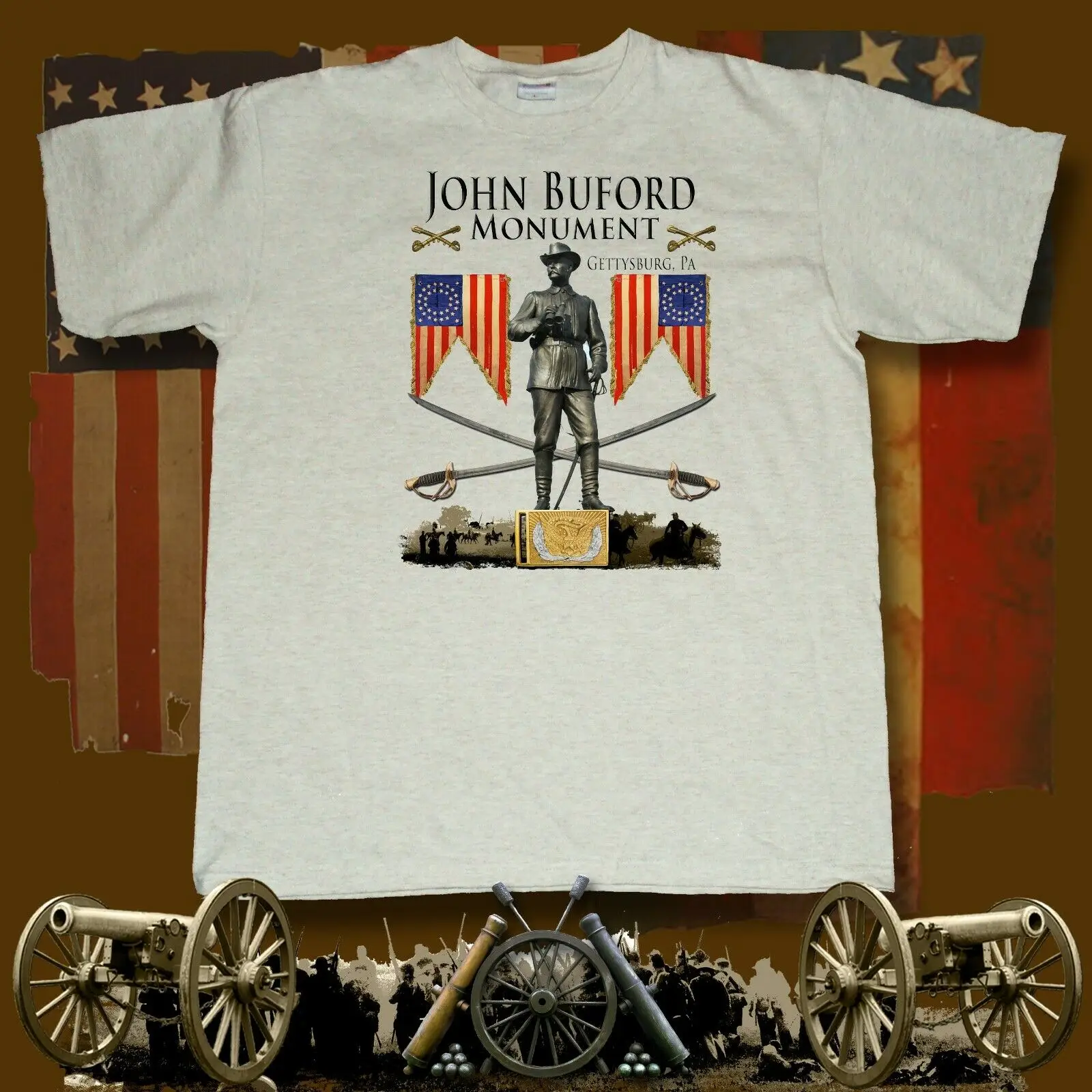 Футболка с изображением золы Джона Буфорда памятника Геттисберга ПА