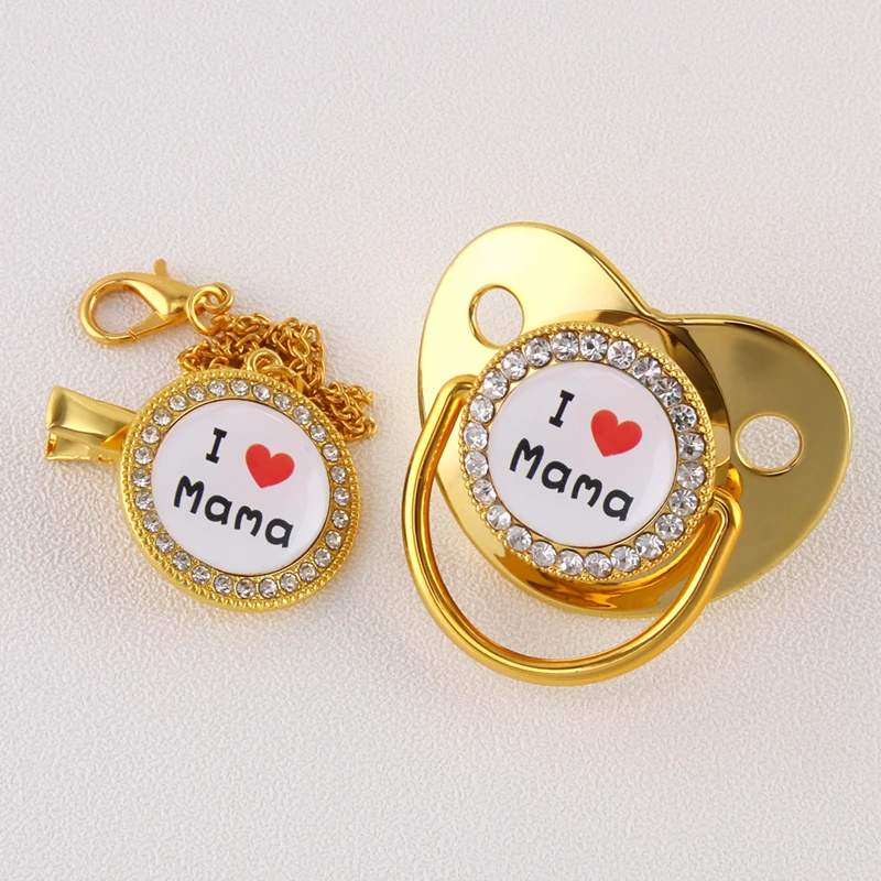 Роскошный чехол с надписью I Love MaMa и Bling Соска пустышка цепочкой зажимы для