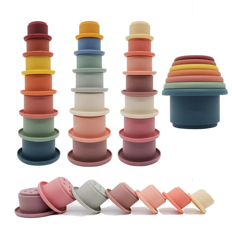 

Silicone Building Block Baby Silicone Teether BPA Free Geometric Square Soft Block Folding Educational Toys Accessories