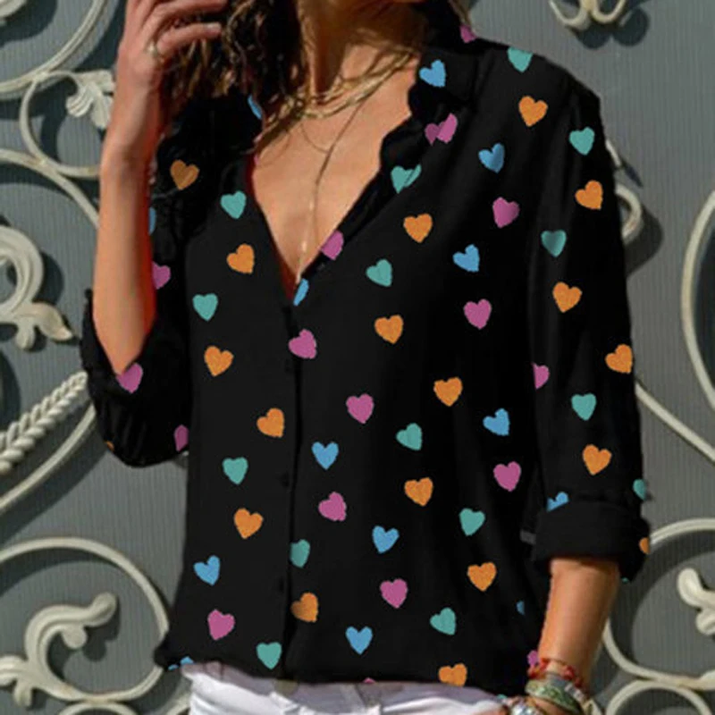 Женские шифоновые рубашки с принтом повседневные блузки длинным рукавом большие