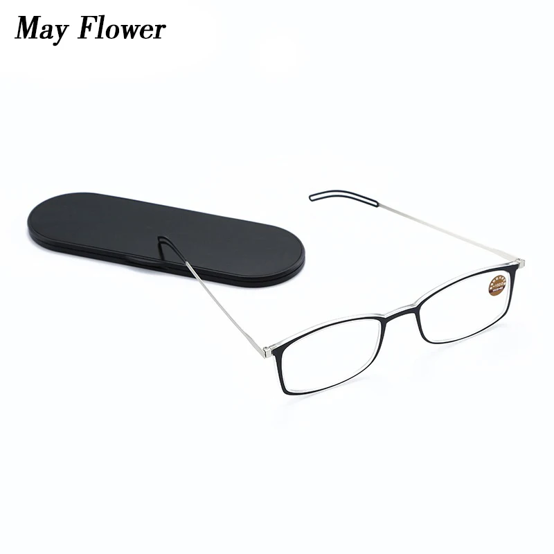 

May Flower Thin Blue Light Blocking Reading Glasses Eyeglasses Men Women Portable Glasses Farsightedness With Phone Case +3.5+4