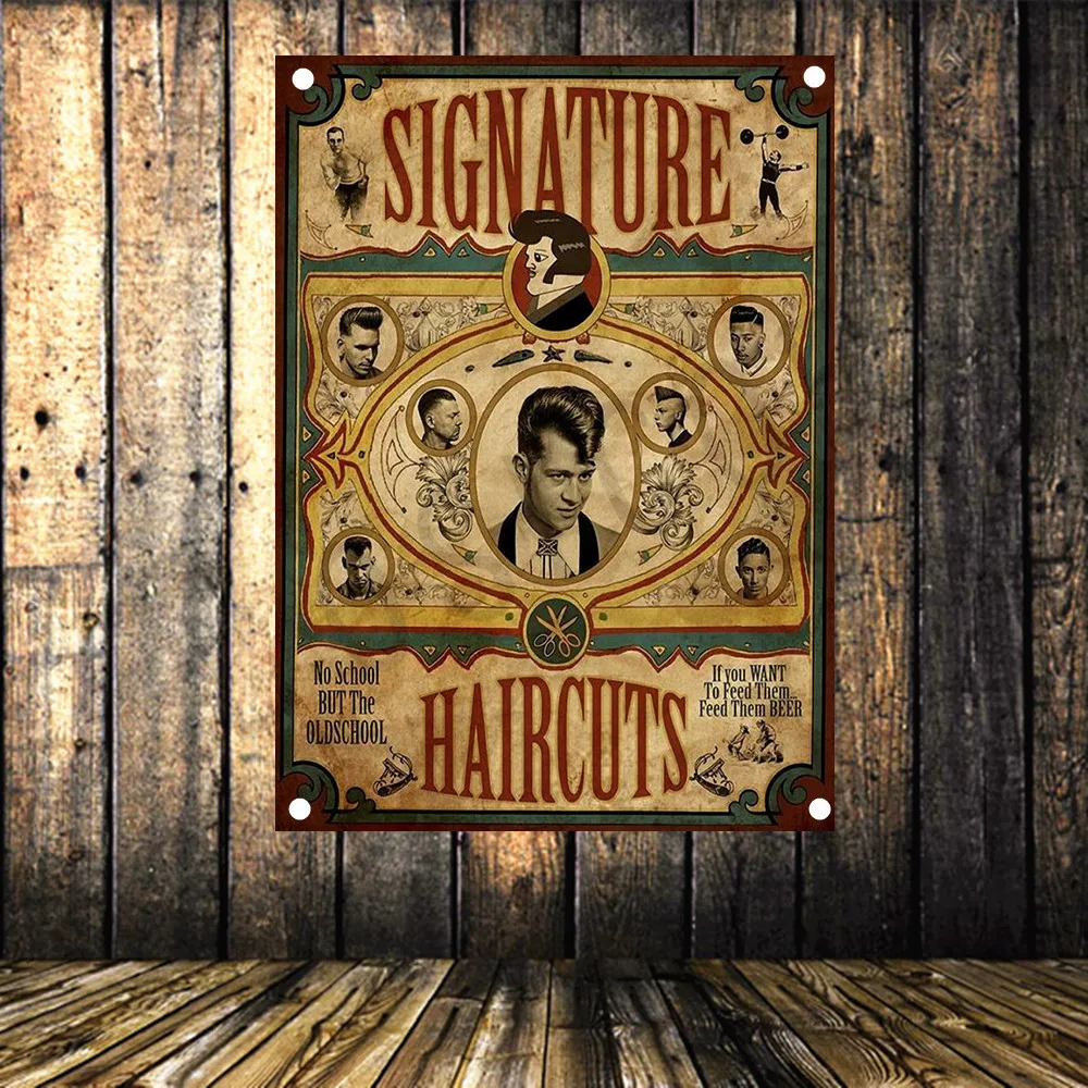 

Vintage Barber Shop Poster Senior Art Waterproof Cloth Painting Large Flag Banner Tapestry Wall Stickers Mural Wall Decoration