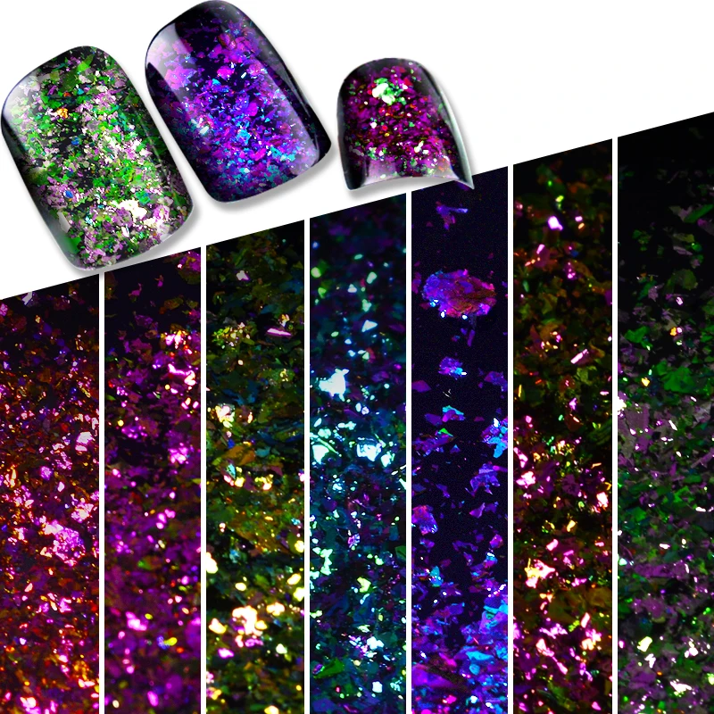 

2021 hot sell 1 box Chameleon Nail Sequins Glitter holographic powder Dust Dazzling Nails Nail Art Glitter Decorations