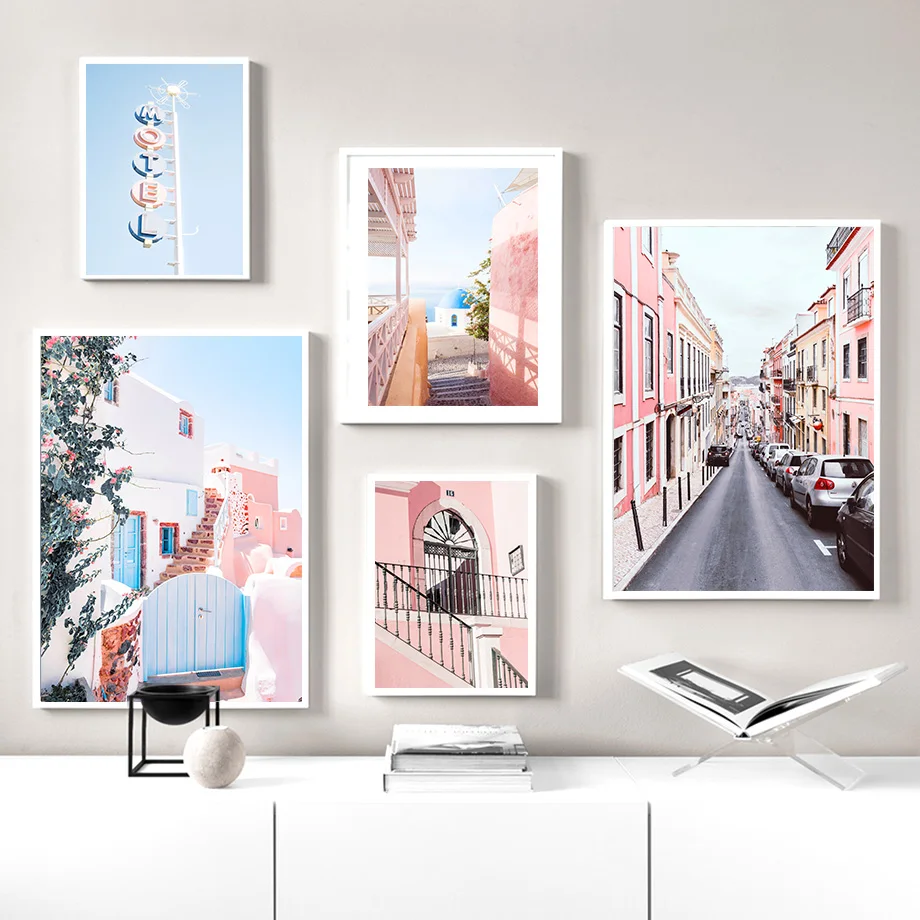 Картина на холсте настенное искусство автомобиль океан розовая телефонная будка