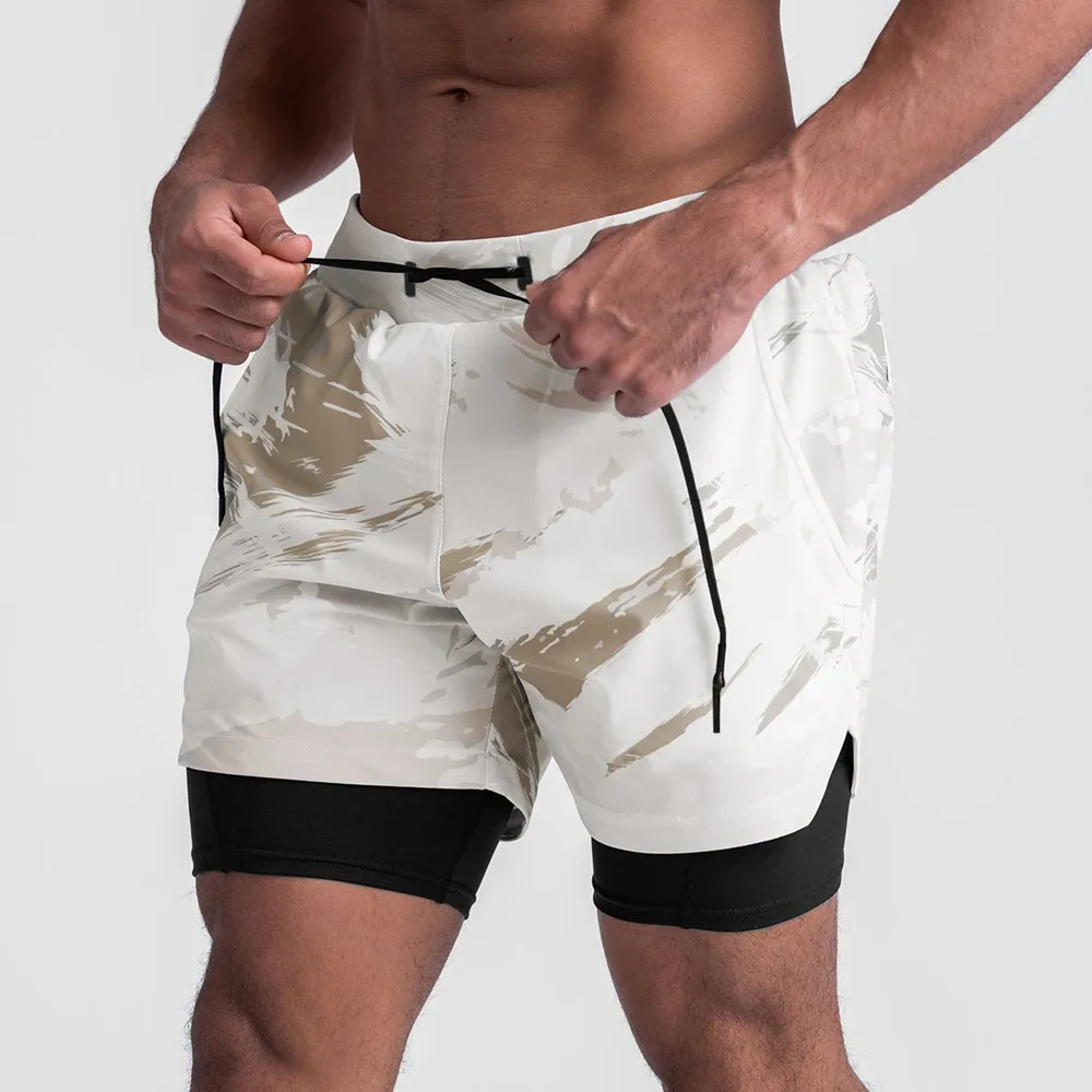 

2 in 1 Double Layer Running Shorts Men Gym Clothing Fitness Training Bermuda Male Bodybuilding Short Pants Quick dry Bottoms