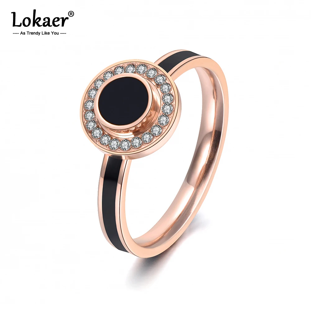 Lokaer кольцо из нержавеющей стали с глазурью живопись и сверкающие стразы Роза