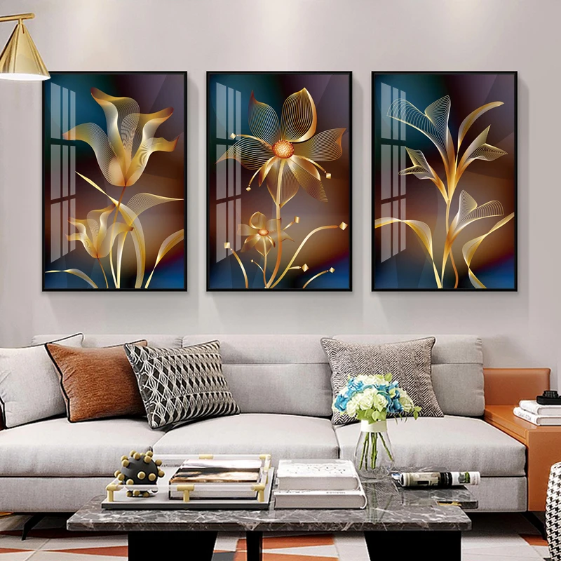 Abstract Black Golden Flower Luxury Poster Nordic Art Plant Leaf Canvas Painting Modern Wall Picture for Living Room Home Decor 3
